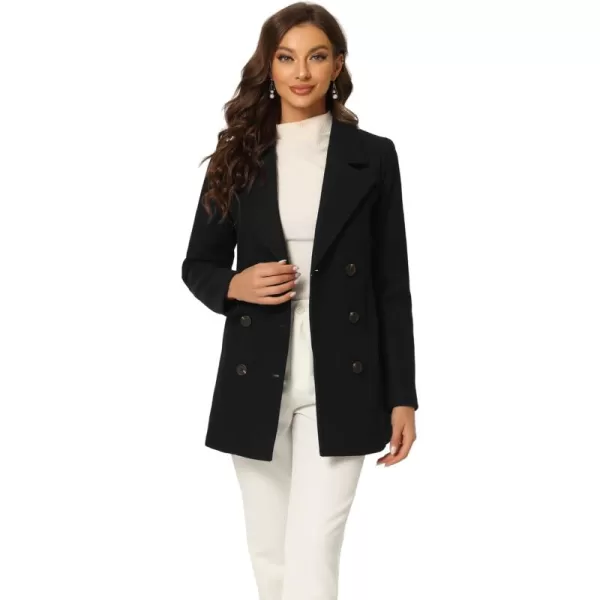 Allegra K Women's Long Sleeves Double Breasted Button Winter Outerwear Pea Coat