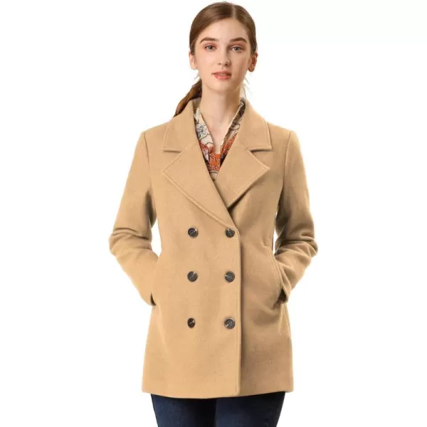 Allegra K Women's Long Sleeves Double Breasted Button Winter Outerwear Pea Coat