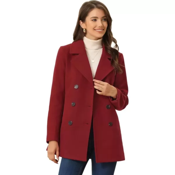 Allegra K Women's Long Sleeves Double Breasted Button Winter Outerwear Pea Coat