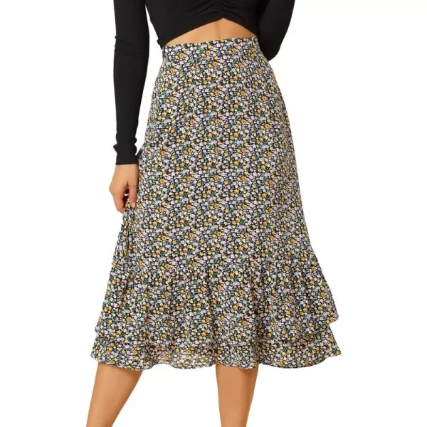 Allegra K Women's Printed Skirt Chiffon Elastic Waist Ruffle Tiered Flowy Midi Skirts