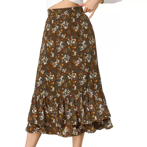 Allegra K Women's Printed Skirt Chiffon Elastic Waist Ruffle Tiered Flowy Midi Skirts