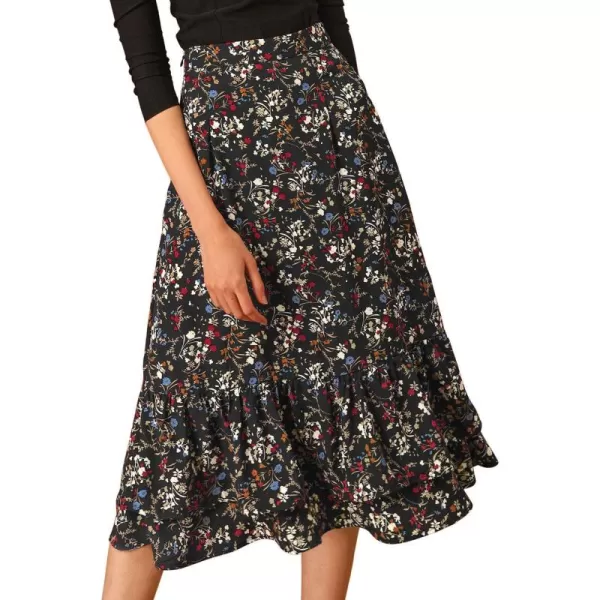 Allegra K Women's Printed Skirt Chiffon Elastic Waist Ruffle Tiered Flowy Midi Skirts