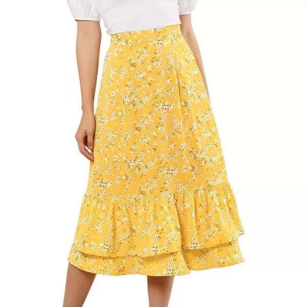 Allegra K Women's Printed Skirt Chiffon Elastic Waist Ruffle Tiered Flowy Midi Skirts