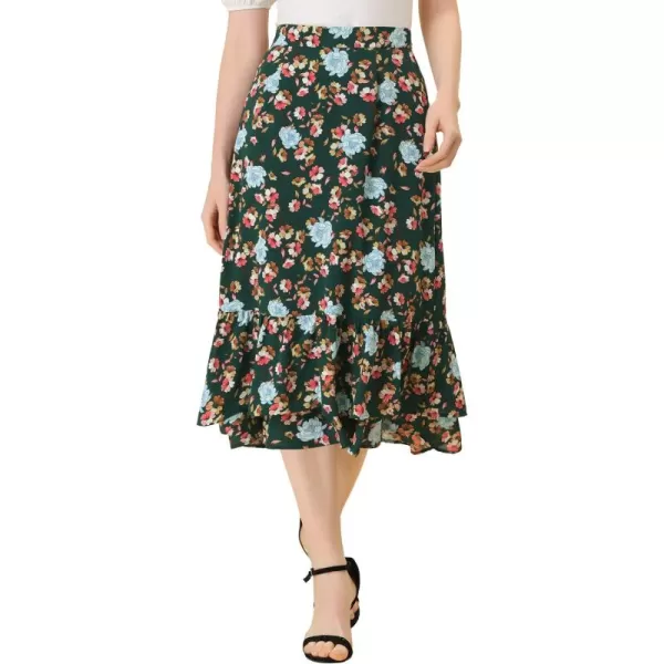 Allegra K Women's Printed Skirt Chiffon Elastic Waist Ruffle Tiered Flowy Midi Skirts