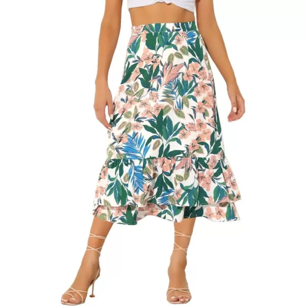 Allegra K Women's Printed Skirt Chiffon Elastic Waist Ruffle Tiered Flowy Midi Skirts