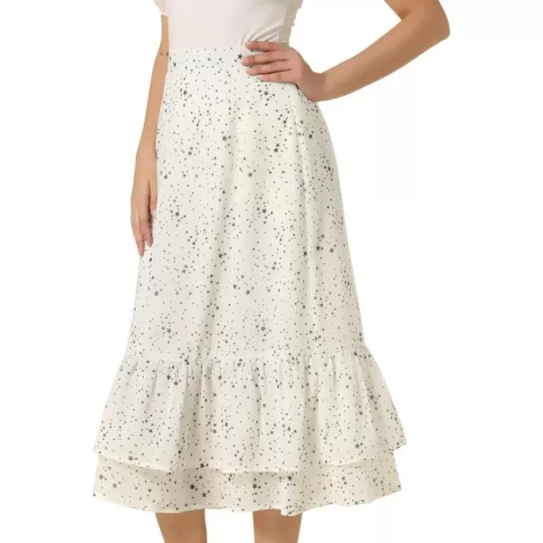 Allegra K Women's Printed Skirt Chiffon Elastic Waist Ruffle Tiered Flowy Midi Skirts