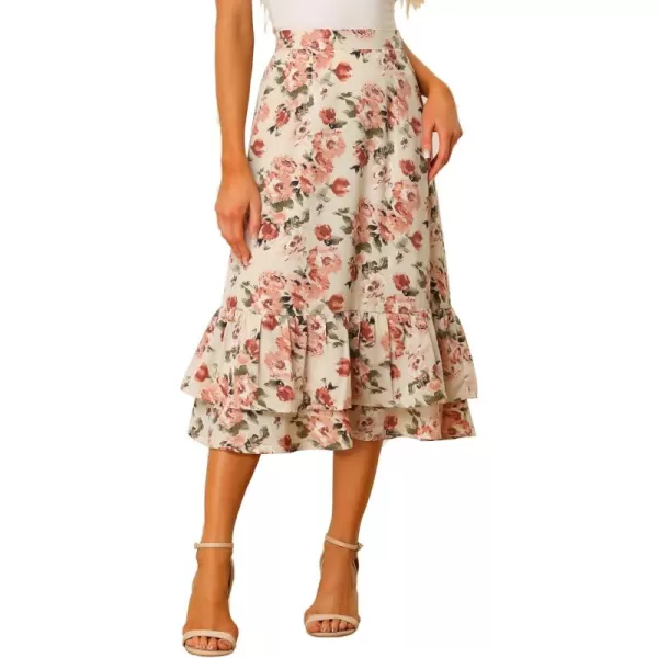 Allegra K Women's Printed Skirt Chiffon Elastic Waist Ruffle Tiered Flowy Midi Skirts