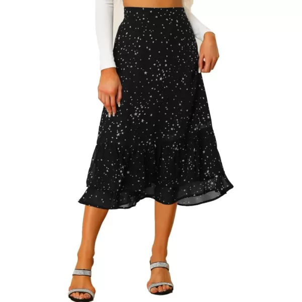 Allegra K Women's Printed Skirt Chiffon Elastic Waist Ruffle Tiered Flowy Midi Skirts