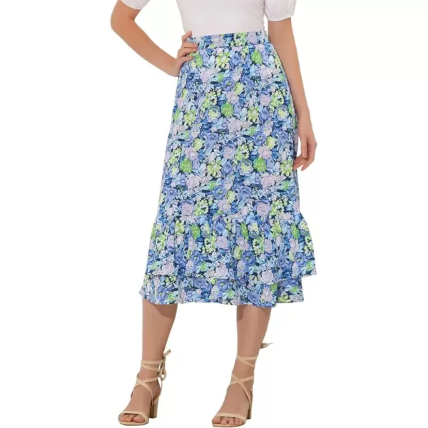 Allegra K Women's Printed Skirt Chiffon Elastic Waist Ruffle Tiered Flowy Midi Skirts