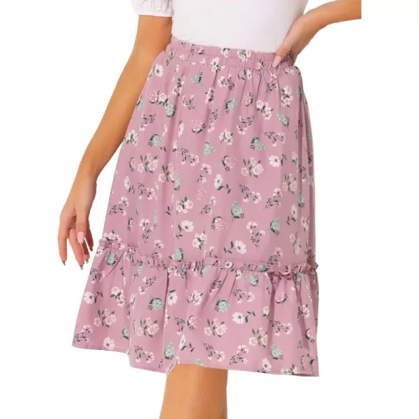 Allegra K Women's Ruffle Hem Elastic Waist Flowy A-Line Swing Floral Midi Skirt