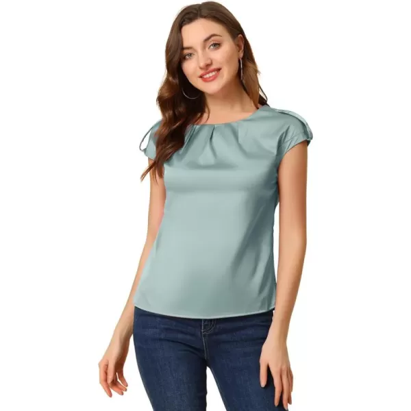 Allegra K Women's Satin Cap Sleeve Top Pleated Casual Work Office Blouse