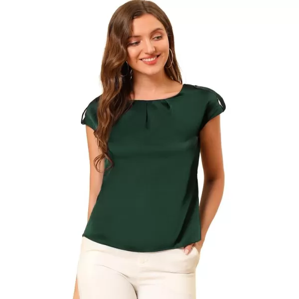 Allegra K Women's Satin Cap Sleeve Top Pleated Casual Work Office Blouse