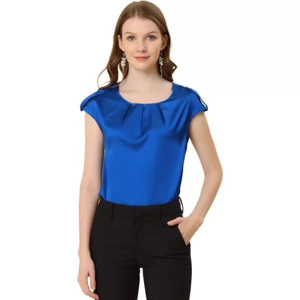 Allegra K Women's Satin Cap Sleeve Top Pleated Casual Work Office Blouse