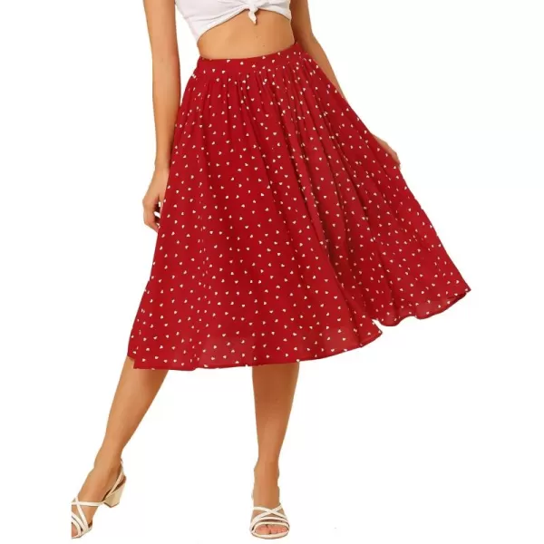 Allegra K Women's Valentine's Day Date Dinner Flowy A-Line Elastic Waist Flare Swing Midi Skirt