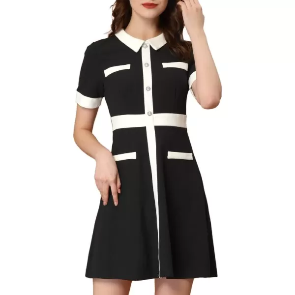 Allegra K Women's Vintage Work Dress Contrast Color Fit and Flare Dresses