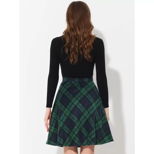 Allegra K Women's Plaids Vintage Tartan Elastic Waist Knee Length A-Line Skirt