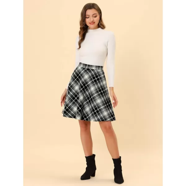 Allegra K Women's Plaids Vintage Tartan Elastic Waist Knee Length A-Line Skirt