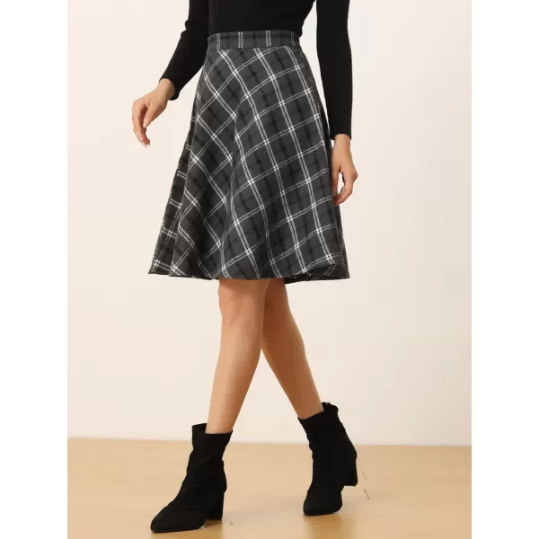 Allegra K Women's Plaids Vintage Tartan Elastic Waist Knee Length A-Line Skirt