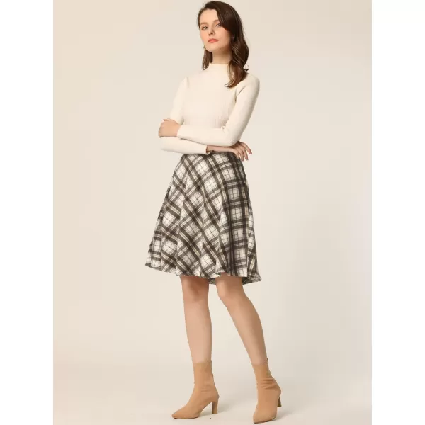 Allegra K Women's Plaids Vintage Tartan Elastic Waist Knee Length A-Line Skirt