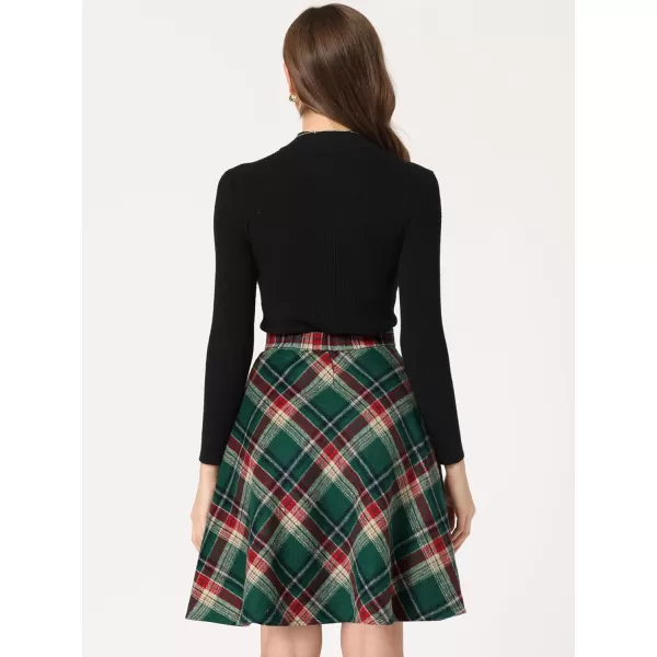 Allegra K Women's Plaids Vintage Tartan Elastic Waist Knee Length A-Line Skirt