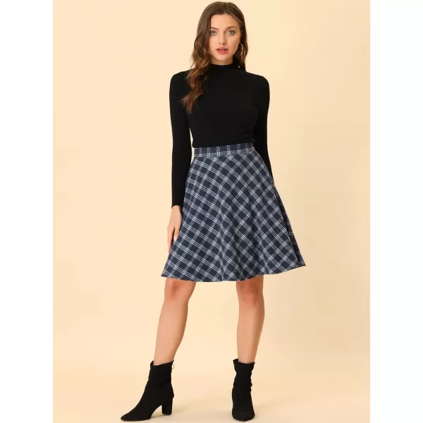 Allegra K Women's Plaids Vintage Tartan Elastic Waist Knee Length A-Line Skirt