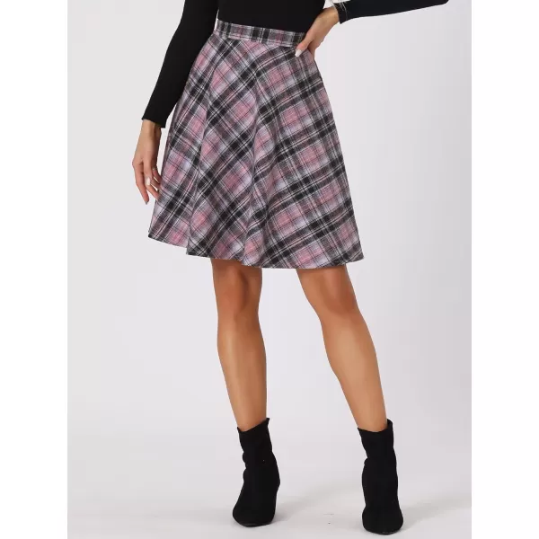 Allegra K Women's Plaids Vintage Tartan Elastic Waist Knee Length A-Line Skirt
