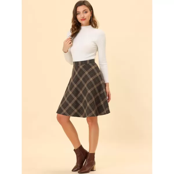 Allegra K Women's Plaids Vintage Tartan Elastic Waist Knee Length A-Line Skirt