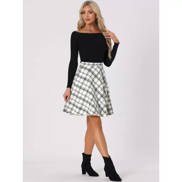 Allegra K Women's Plaids Vintage Tartan Elastic Waist Knee Length A-Line Skirt