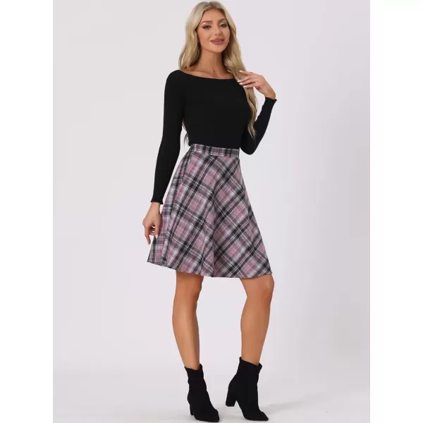 Allegra K Women's Plaids Vintage Tartan Elastic Waist Knee Length A-Line Skirt