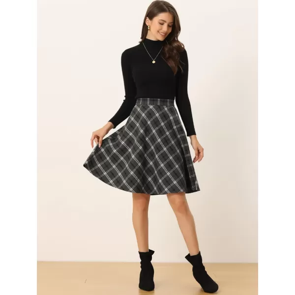 Allegra K Women's Plaids Vintage Tartan Elastic Waist Knee Length A-Line Skirt