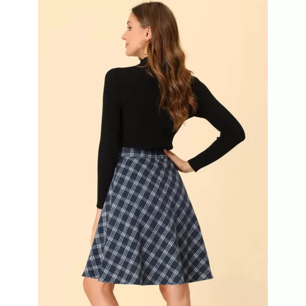 Allegra K Women's Plaids Vintage Tartan Elastic Waist Knee Length A-Line Skirt