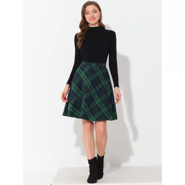 Allegra K Women's Plaids Vintage Tartan Elastic Waist Knee Length A-Line Skirt