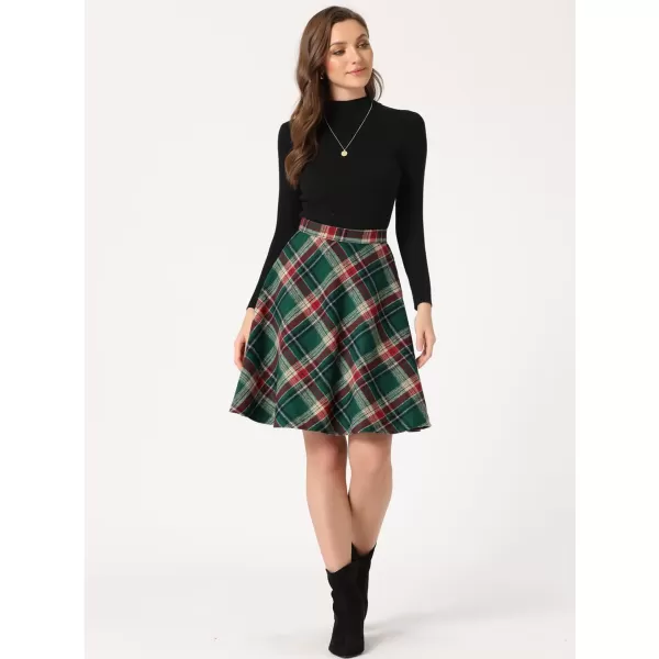 Allegra K Women's Plaids Vintage Tartan Elastic Waist Knee Length A-Line Skirt