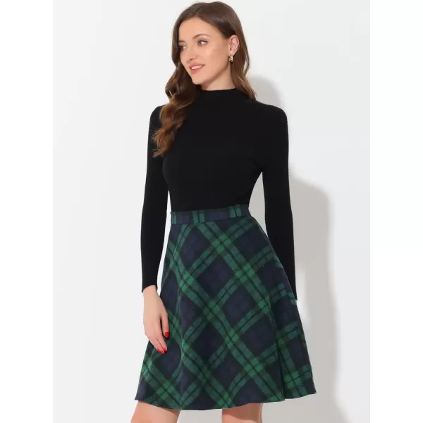 Allegra K Women's Plaids Vintage Tartan Elastic Waist Knee Length A-Line Skirt