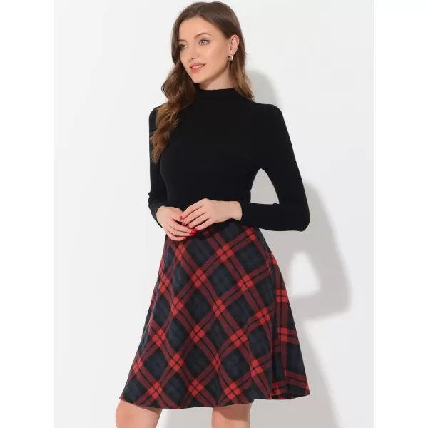 Allegra K Women's Plaids Vintage Tartan Elastic Waist Knee Length A-Line Skirt