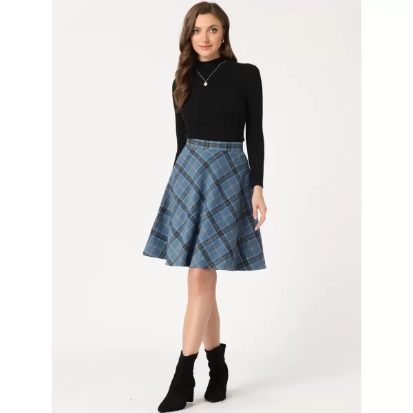 Allegra K Women's Plaids Vintage Tartan Elastic Waist Knee Length A-Line Skirt