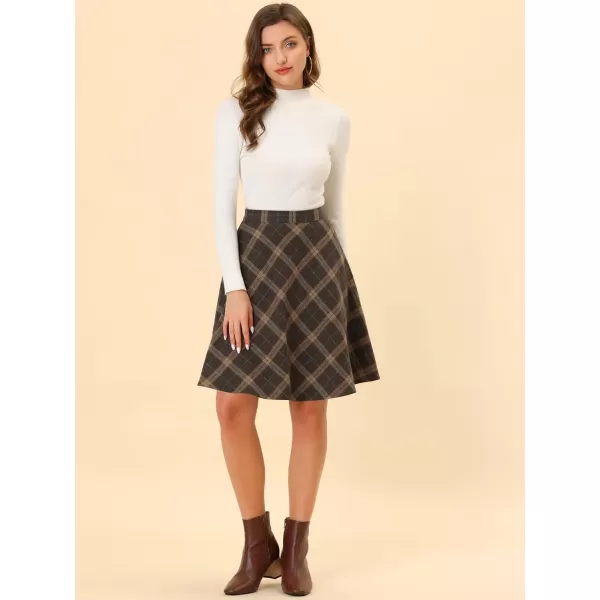 Allegra K Women's Plaids Vintage Tartan Elastic Waist Knee Length A-Line Skirt