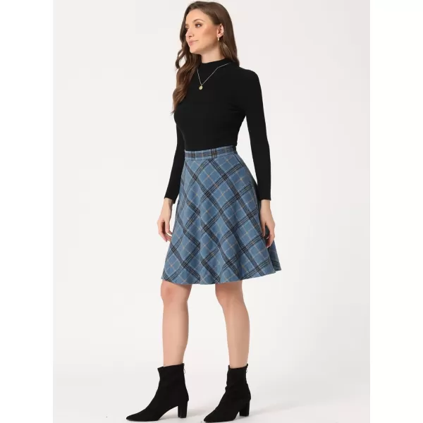 Allegra K Women's Plaids Vintage Tartan Elastic Waist Knee Length A-Line Skirt