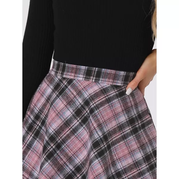 Allegra K Women's Plaids Vintage Tartan Elastic Waist Knee Length A-Line Skirt