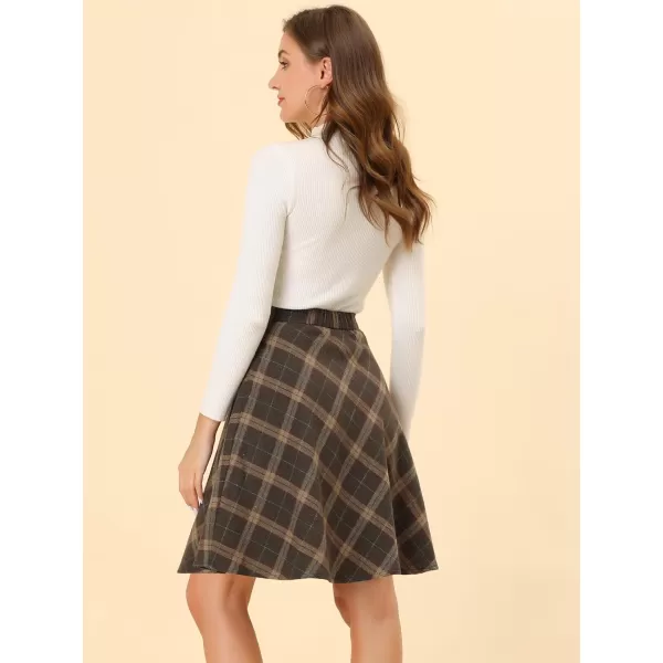 Allegra K Women's Plaids Vintage Tartan Elastic Waist Knee Length A-Line Skirt