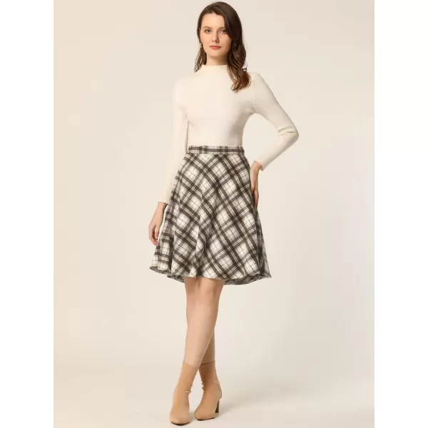 Allegra K Women's Plaids Vintage Tartan Elastic Waist Knee Length A-Line Skirt