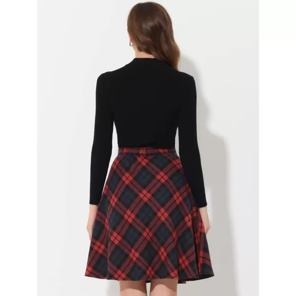 Allegra K Women's Plaids Vintage Tartan Elastic Waist Knee Length A-Line Skirt