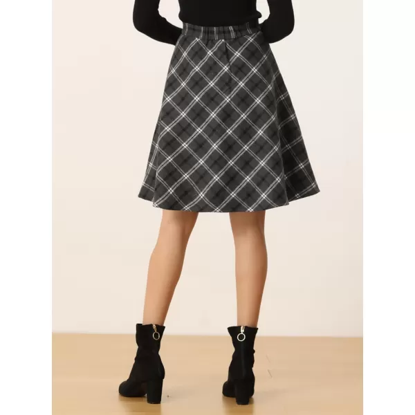 Allegra K Women's Plaids Vintage Tartan Elastic Waist Knee Length A-Line Skirt