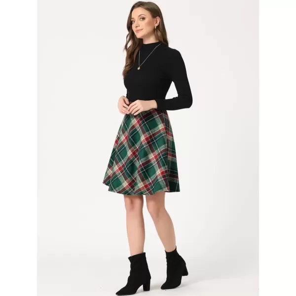 Allegra K Women's Plaids Vintage Tartan Elastic Waist Knee Length A-Line Skirt