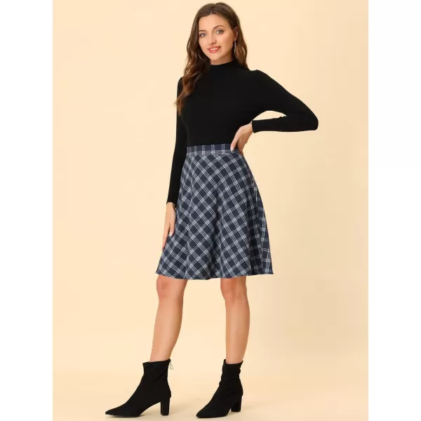 Allegra K Women's Plaids Vintage Tartan Elastic Waist Knee Length A-Line Skirt