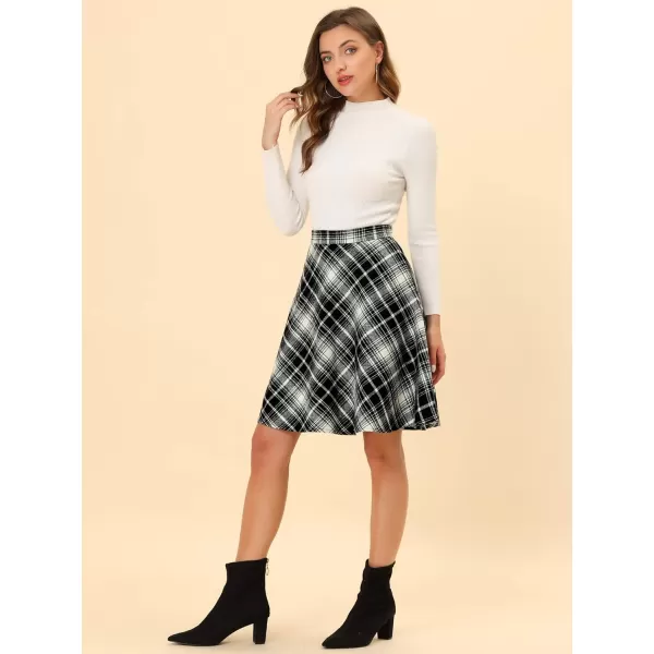 Allegra K Women's Plaids Vintage Tartan Elastic Waist Knee Length A-Line Skirt