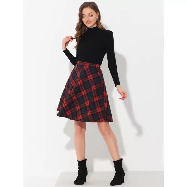 Allegra K Women's Plaids Vintage Tartan Elastic Waist Knee Length A-Line Skirt