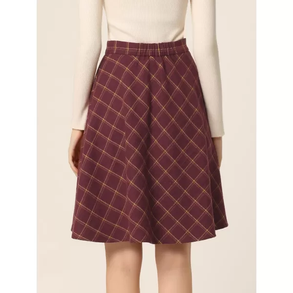 Allegra K Women's Plaids Vintage Tartan Elastic Waist Knee Length A-Line Skirt