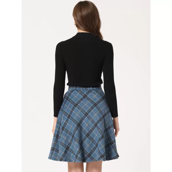 Allegra K Women's Plaids Vintage Tartan Elastic Waist Knee Length A-Line Skirt