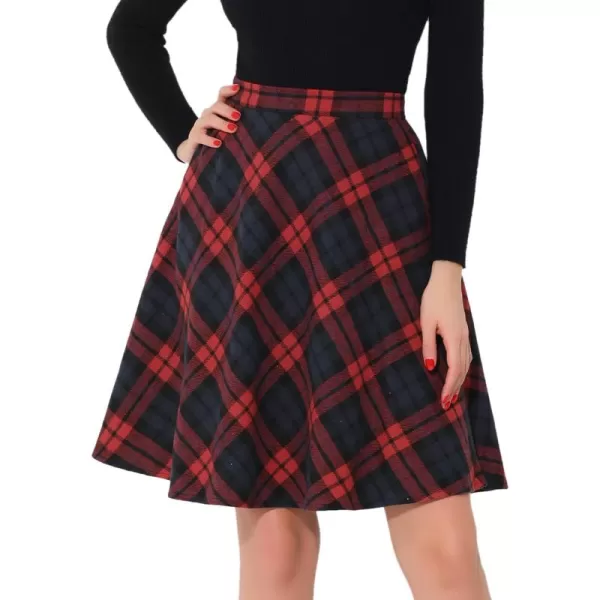 Allegra K Women's Plaids Vintage Tartan Elastic Waist Knee Length A-Line Skirt